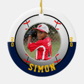 野球のネイビーホワイトチームカラー セラミックオーナメント (裏面)