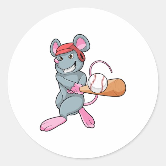 野球のネズミとこうもり&ヘルメット ラウンドシール (正面)