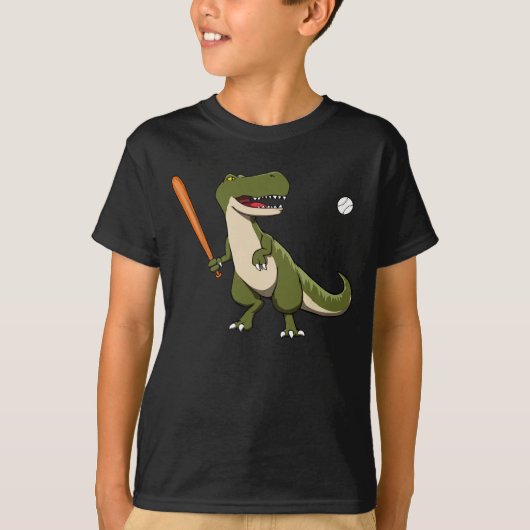 野球のバッター恐竜ティラノサウルス Tシャツ (正面)