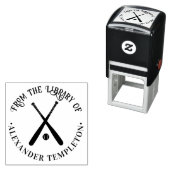 野球のバットとボール 「図書館から」 本の名前 セルフインキングスタンプ (インサイチュ)