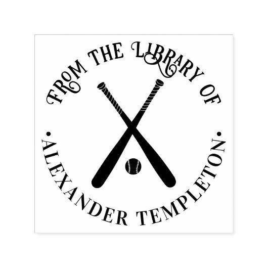 野球のバットとボール 「図書館から」 本の名前 セルフインキングスタンプ (デザイン)