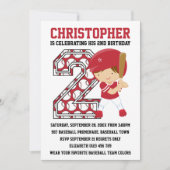 野球のバットの赤と白の2歳の誕生日パーティー 招待状 (正面)