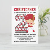 野球のバットの赤と白の2歳の誕生日パーティー 招待状 (スタンド正面)