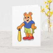 野球のバットを持ったクマ カード (黄色い花)