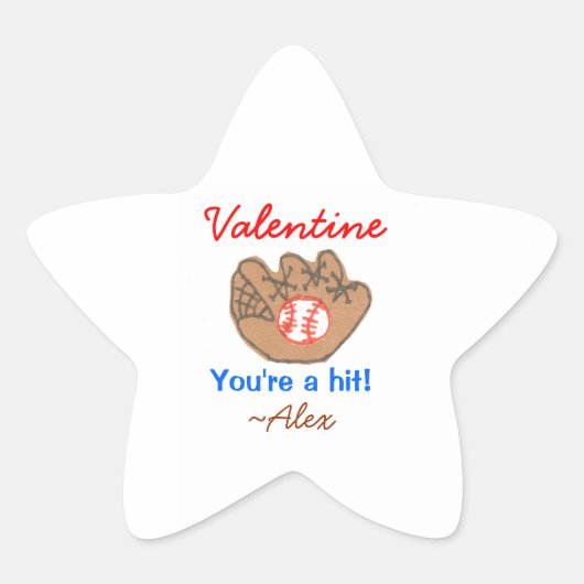 野球のバレンタインデーパーソナライズされたシ – 星シール (正面)