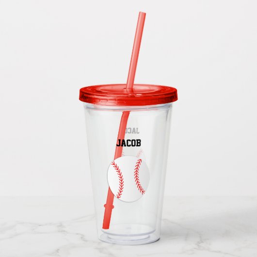 野球のパーソナライズされた子供 アクリルタンブラー (裏面)