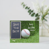 野球のパーティーは日付をチョークボードに保存する ポストカード (スタンド正面)