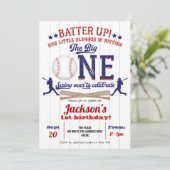 野球のビッグワン、男の子、1歳の誕生日パーティー 招待状 (スタンド正面)