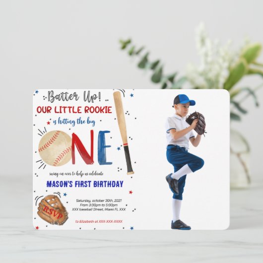 野球のファーストバースデーフォト招待状 招待状 (スタンド正面)