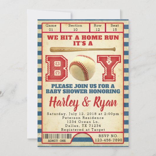 野球のベビーシャワーの招待状の招待 招待状 (正面)