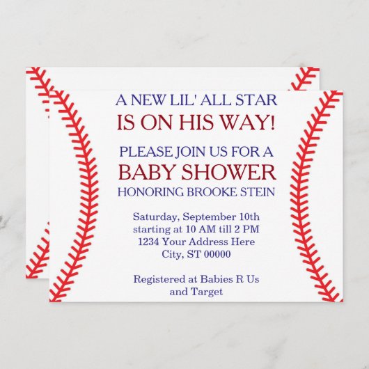 野球のベビーシャワーの招待状 招待状 (正面/裏面)