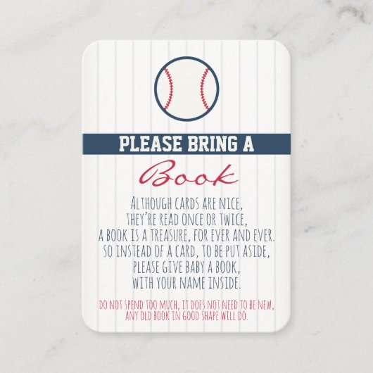 野球のベビーシャワーはブックカードを持って来ます エンクロージャーカード (正面)