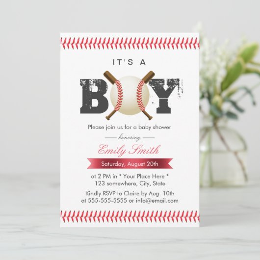 野球のベビーシャワーを縫う少年野球 招待状 (スタンド正面)