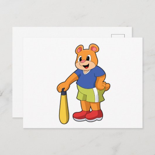 野球のベースボールでバットを持つクマ ポストカード (正面/裏面)