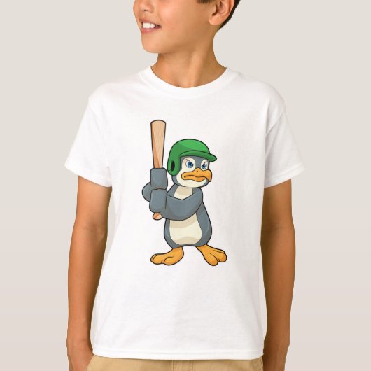 野球のペンギン 野球バットとヘルメット付き Tシャツ (正面)
