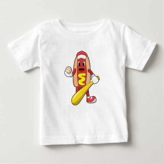 野球のホットドッグこうもり ベビーTシャツ (正面)
