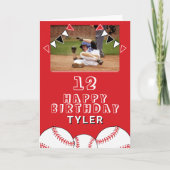 野球のボールと旗の子供の写真誕生日 カード (正面)