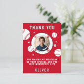 野球のボールにテーマを置いた誕生日の写真ありがとうございます ポストカード (スタンド正面)