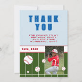 野球のボールを使った子供の誕生日写真のカスタムカード サンキューカード (正面)