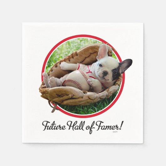 野球のミットを描いたかわいい子犬 スタンダードカクテルナプキン (正面)