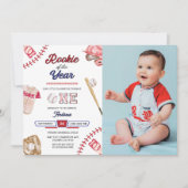 野球のリトルスラーガー 1歳の誕生日写真パーティー 招待状 (正面)