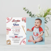 野球のリトルスラーガー 1歳の誕生日写真パーティー 招待状 (スタンド正面)