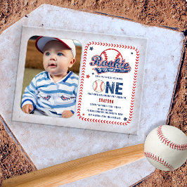 野球のルーキーの写真を使った1歳の誕生日パーティー アクリル招待状