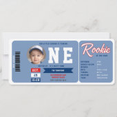 野球のルーキー統計ブルーチケットボーイ1歳の誕生日 招待状 (正面)