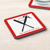 野球の交差こうもりとキャップ黒赤カスタム コースター (左側)