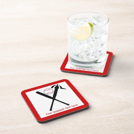 野球の交差こうもりとキャップ黒赤カスタム コースター (右側)