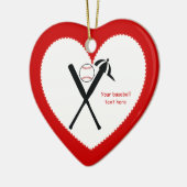 野球の交差こうもりとキャップ黒赤カスタム セラミックオーナメント (左)