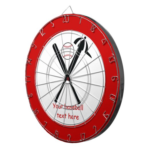 野球の交差こうもりとキャップ黒赤カスタム ダーツボード (正面右)