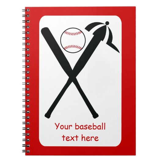 野球の交差こうもりとキャップ黒赤カスタム ノートブック (正面)