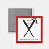 野球の交差こうもりとキャップ黒赤カスタム マグネット (正面/裏面)
