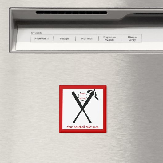 野球の交差こうもりとキャップ黒赤カスタム マグネット (インサイチュ (食洗機))