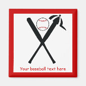 野球の交差こうもりとキャップ黒赤カスタム マグネット (正面)