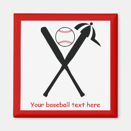 野球の交差こうもりとキャップ黒赤カスタム マグネット