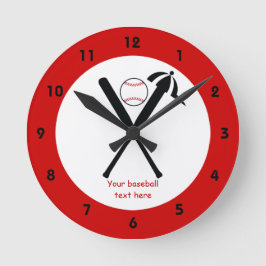 野球の交差こうもりとキャップ黒赤カスタム ラウンド壁時計