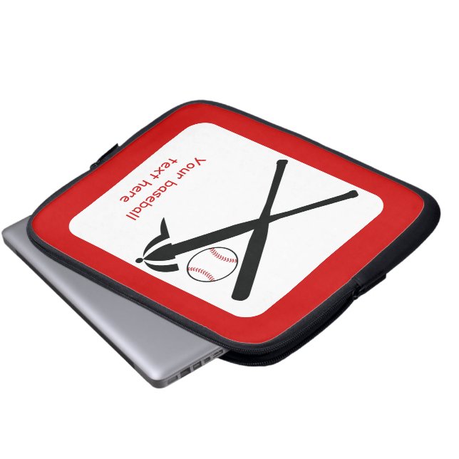 野球の交差こうもりとキャップ黒赤カスタム ラップトップスリーブ (正面下部)