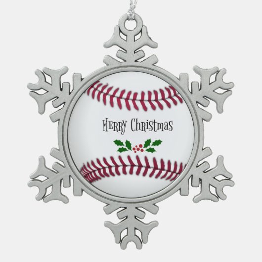 野球の休日デザイン、 スノーフレークピューターオーナメント (正面)