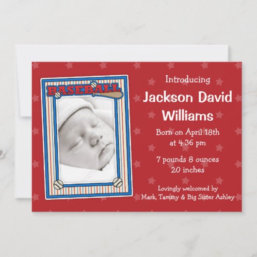 野球の写真の誕生の発表 案内状 (正面)