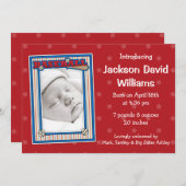 野球の写真の誕生の発表 案内状 (正面/裏面)