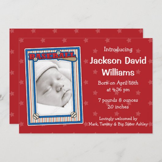 野球の写真の誕生の発表 案内状 (正面/裏面)