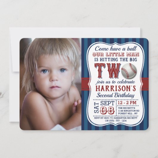 野球の写真2nd誕生日招待状 招待状 (正面)