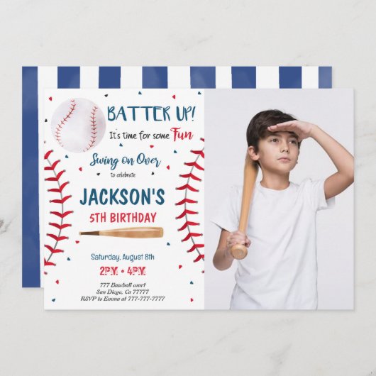 野球の写真 招待状 (正面/裏面)