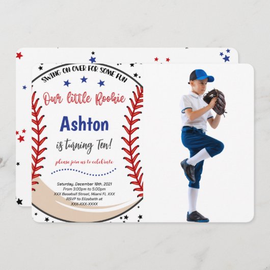 野球の写真 招待状 (正面/裏面)