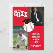 野球の卒業式スポーツ赤い写真の発表 招待状 (正面)