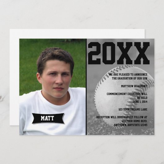 野球の卒業発表 招待状 (正面/裏面)