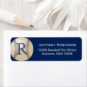 野球の名前と住所 シールとモノグラムブルー ラベル (インサイチュ)