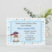 野球の子犬1st誕生日招待状forボーイズ 招待状 (スタンド正面)